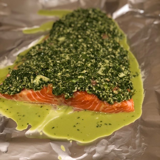 Salmon w coriander sauce - Jules of the Kitchen